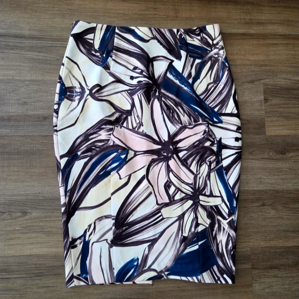 H&M Abstract Floral Pencil Skirt - Teal and Pink